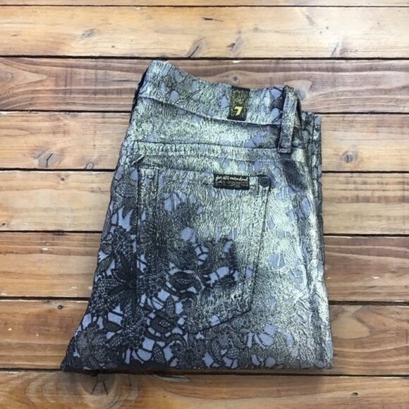 7 For All Mankind gold black jeans embroidered medium rise waist skinny size 26 - Picture 2 of 10